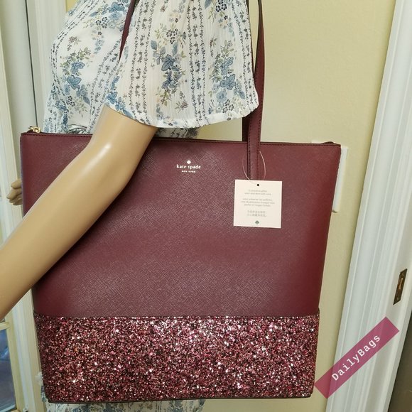 kate spade Handbags - KATE SPADE PENNY GLITTER GRETA  TOTE CHERRYWOOD